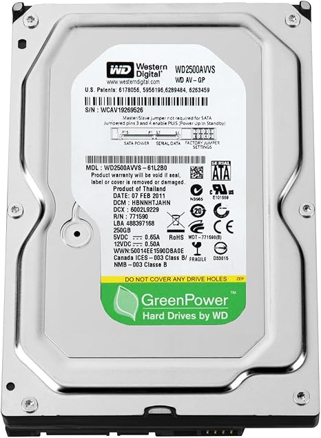 Western Digital 250 GB AV-GP SATA 3 Gb/s Intellipower 8 MB Cache Bulk/OEM AV Hard Drive - WD2500AVVS