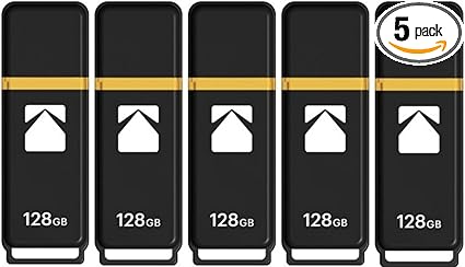 Kodak Classic K100 Cap and Body Series USB 3.2 Gen 1 Interface 128GB Flash Drive with Up to 20MB Per Second Read Speed and Up to 10MB Per Second Write Speed (5 Pack)