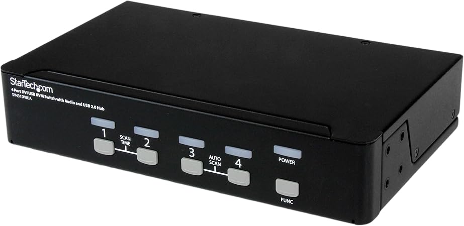 StarTech.com 4-Port KVM Switch for DVI Computers - 1U Rack-Mount KVM Switch with Audio - DVI KVM switch -2 port - 1U (SV431DVIUA)