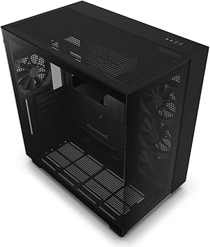 NZXT H9 Flow Dual-Chamber ATX Mid-Tower PC Gaming Case – High-Airflow Perforated Top Panel – Tempered Glass Front & Side Panels – 360mm Radiator Support – Cable Management – Black