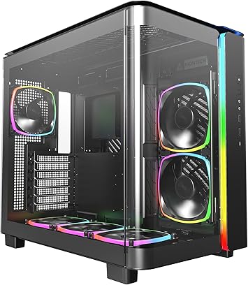 MONTECH King 95 PRO Dual-Chamber ATX Mid-Tower PC Gaming Case, High-Airflow, Toolless Panels, Sturdy Curved Tempered Glass Front, Six ARGB PWM Fan Pre-Installed with Fan Hub, King 95 PRO Black US