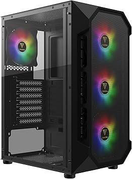 GAMDIAS ATX Mid Tower Gaming Computer PC Case with Side Tempered Glass, 4X 120mm ARGB Case Fans and Sync with 5V RGB Motherboard