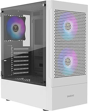 GAMDIAS White RGB Gaming ATX Mid Tower Computer PC Case with Side Tempered Glass and Excellent Airflow Design & 3 Built-in 120mm ARGB Fans