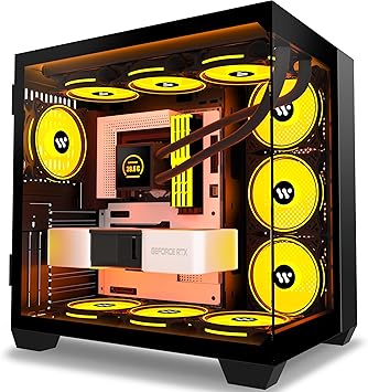 PC CASE ATX Gaming PC Cases ，Mid-Tower USB 3.0 with Double Tempered Glass Full View Computer Cases Black (Fans are not Included) (H6)