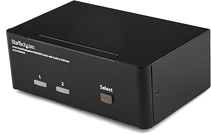 StarTech.com Dual Monitor DisplayPort KVM Switch - 2 Port - USB 2.0 Hub - Audio and Microphone - DP KVM Switch (SV231DPDDUA) Black