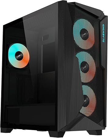 GIGABYTE C301 Glass - Black Mid Tower PC Gaming Case, Tempered Glass, USB Type-C, 4X ARBG Fans Included (GB-C301G)