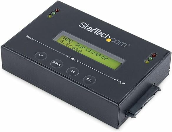 StarTech.com 1:1 Standalone Hard Drive Duplicator & Eraser, SATA HDD / SSD Disk Cloner / Copier / Wiper / Sanitizer, Cloning / Recovery Tool, LCD Display, TAA Compliant, OS Independent (SATDUP11)