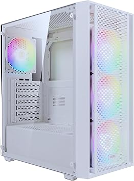 GAMDIAS White ATX Mid Tower Gaming Computer PC Case Side Tempered Glass, Preinstalled 4X 120mm ARGB Fans, Support Up to 6X 120mm Fans, 360mm AIO/Radiator, 340mm GPU/VGA, 160mm CPU Air Cooler