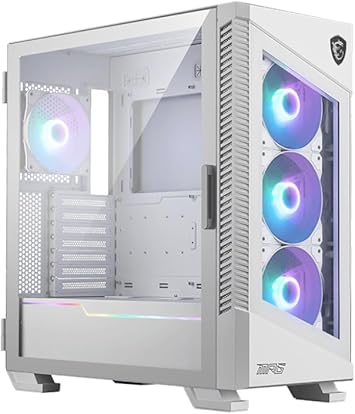 MSI MPG Velox 100R White - Mid-Tower Gaming PC Case - Tempered Glass Side Panel - 4 x 120mm ARGB Fans - Liquid Cooling Support up to 360mm Radiator - Mesh Panel for Optimized Airflow