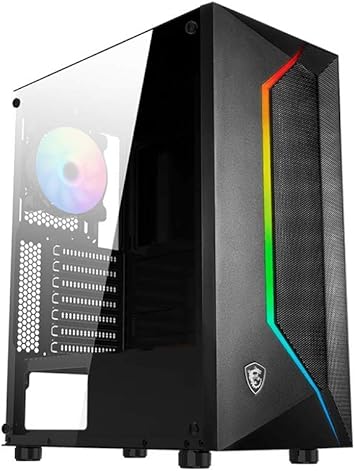 MSI Mid-Tower PC Gaming Case – Tempered Glass Side Panel – 1 x 120mm aRGB Fan –1 x 120mm Fan – Liquid Cooling Support up to 240mm Radiator x 1 – MAG Vampiric 100R