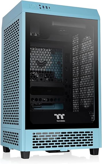 Thermaltake Tower 200 Mini-ITX Computer Case; 2x140mm Pre-Installed CT140 Fans; Supports GPU Length Up to 380mm; CA-1X9-00SBWN-00; Turquoise; 3 Year Warranty