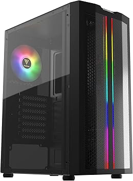 GAMDIAS ATX Mid Tower Gaming Computer PC Case with Side Tempered Glass, 1x 120mm ARGB Case Fans, ARGB LED Lighting Strips and Sync with 5V RGB Motherboard and Excellent Airflow