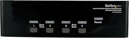 StarTech.com 4 Port DVI VGA Dual Monitor KVM Switch USB with Audio and USB 2.0 Hub (SV431DDVDUA), Black