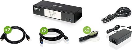 IOGEAR 2-Port HDMI 4K KVMP Switch - 2-Port USB 3.1 Hub Transfer Rate 5Gbps - 4K 60Hz - Control 2 Computers w/1 Keyboard Mouse - HD Audio - Auto Scan Mode - TAA - Mac / Win - GCS1932H