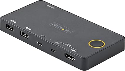 StarTech.com 2 Port Hybrid USB-A + HDMI & USB-C KVM Switch - Single 4K 60Hz HDMI 2.0 Monitor - Compact Desktop and/or Laptop HDMI KVM Switch - USB Bus Powered - Thunderbolt 3 Compatible (SV221HUC4K)