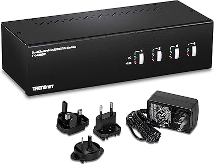 TRENDnet 4-Port Dual Monitor DisplayPort KVM Switch With Audio, 2-Port USB 2.0 Hub, 4K UHD Resolution Up To 3840 x 2160, Connect 4 DisplayPort Monitors, Dual Monitor 4 Port KVM Switch, Black, TK-440DP