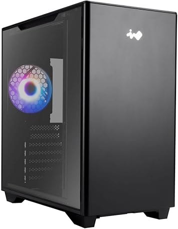 InWin A5 ATX IW-CS-A5BLK-1AM120S Gaming Chassis, Type-C Port Tempered Glass Side Panel - Water Cooling Ready - Mercury 120mm ARGB Rear Fan, Black