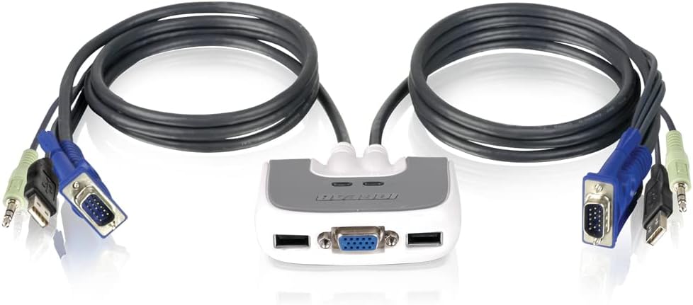 IOGEAR 2-Port Miniview Micro VGA USB PLUS KVM Switch with Audio and Cables, GCS632UW6 (English/French/Spanish), Black/white