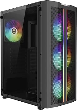 GAMDIAS Mid Tower ATX Gaming PC Computer Case w/Tempered Glass, 4 Built-in 120mm Fixed RGB Fans, Support Up to 6X 120mm Case Fans, 240mm AIO/Radiator, 260mm GPU/VGA, 160mm CPU Cooler