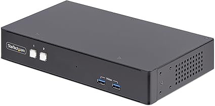 StarTech.com 2-Port Dual-Monitor DisplayPort KVM Switch, RS232 Serial Control, 4K 60Hz, 2X USB 5Gbps Hub Ports, 2X USB 2.0 HID Ports, Hotkey/Pushbutton Switching, TAA Compliant (P2DD46A22-KVM-SWITCH)