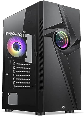 Bgears b-Vortex-RGB Gaming PC ATX case with Optical Illusion Effect ARGB Front Panel, Tempered Glass Side. 1 x USB3.0, Include a 1 x PWM 120mm b-ARGB Vortex Fans. Support up to EATX Board, Black