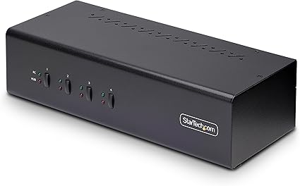 StarTech.com 4-Port Dual-Monitor DisplayPort KVM Switch, 4K 60Hz, 2X USB 5Gbps Hub Ports, 2X USB 2.0 HID Ports, Hotkey and Push-Button Switching, TAA Compliant (P4DD46A2-KVM-SWITCH)