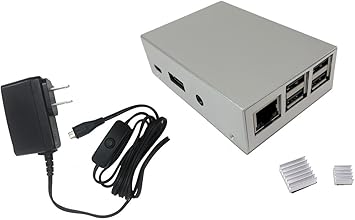 Aluminum Raspberry Pi 3 Case for Model B B+ with Heatsinks and UL Approved On/Off Switch 5V/2.5A Power Supply Adapter - Silver (RAS-03SLPWR-PI)