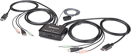 StarTech.com 2 Port DisplayPort KVM Switch - 4K 60Hz - Compact Dual Port UHD DP 1.2 USB Desktop KVM Switch with 4ft Cables & Audio - Bus Powered & Remote Switching - MacBook ThinkPad (SV211DPUA4K)