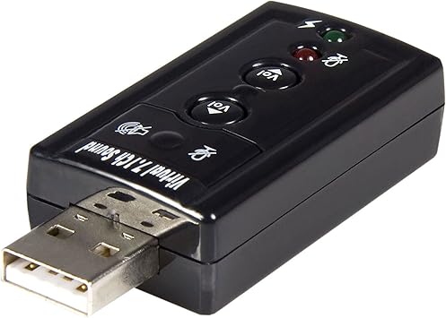 StarTech.com Virtual 7.1 USB Stereo Audio Adapter External Sound Card - Sound card - stereo - USB 2.0 - ICUSBAUDIO7,Black