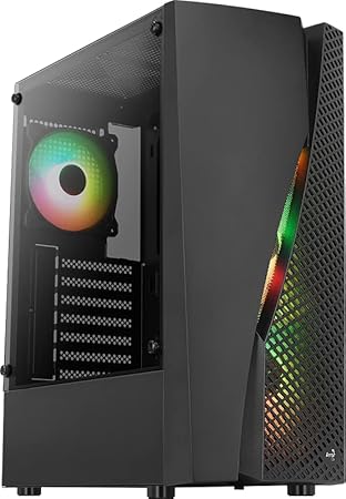 AeroCool Wave-G-BK-V1 Gaming PC Mid Tower Case with USB 3.0, Tempered Glass, 1 Black Fan Included. (Note: ARGB Fan and Hub are Sold Separately)