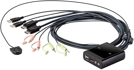 Monoprice 2-Port USB DisplayPort Cable KVM Switch, 4096x2160@30Hz with Remote Port Selector, Supports Microphone and Speakers