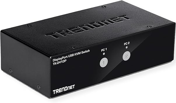 TRENDnet 2-Port DisplayPort KVM Switch, DisplayPort 1.2 KVM, Connect and Control Two Computers, Supports 4K UHD Resolution, 3840 x 2160 at 60Hz, 2-Port USB 2.0 Hub, Black, TK-241DP