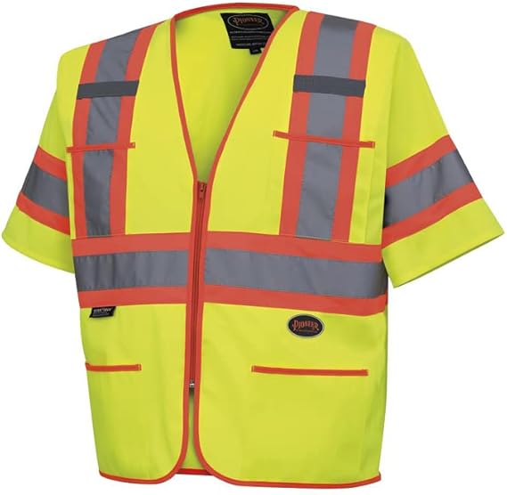 Pioneer Hi Vis Sleeved Safety Vest For Men & Women - Breathable Tricot - Reflective Tape - Pockets - Class 3 - Yellow/Green