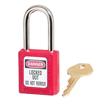 Master Lock Red Lockout Tagout Safety Padlock with Key, Metal Shackle and Non-Conductive Lock Body for Electrical Applications, 410RED