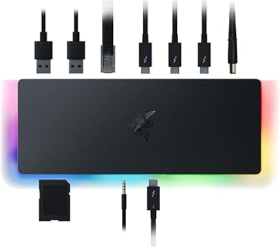 Razer Thunderbolt 4 Dock: 10 Ports in 1 - Dual 4K or Single 8K Video Output - USB A and C Hub, 2.5 GbE Thunderbolt 3, Mac, and PC Compatible - Thunderbolt 4 Certified - Passthrough Charging - Chroma