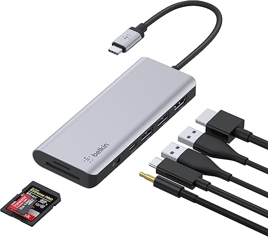 Belkin USB-C Hub, 7-in-1 MultiPort Docking Station for MacBook & Windows - 85W USB-C Power Delivery 3.0, 4K HDMI 1.4, 2x USB-A 3.0, SD 3.0, Micro SD 3.0, & 3.5mm Audio Jack