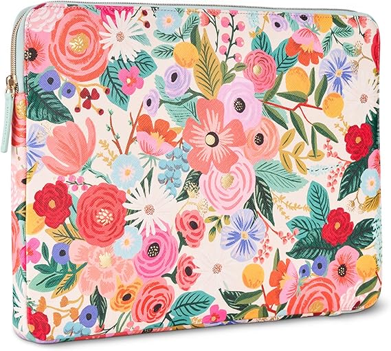 Rifle Paper Co. Laptop Sleeve 14” - Protective Laptop Sleeve with Padded Exterior, Satin Interior - Floral Laptop Cover For 12 - 14 Inch MacBook Pro/Air M3, HP, Asus, Dell, Acer - Garden Party Blush