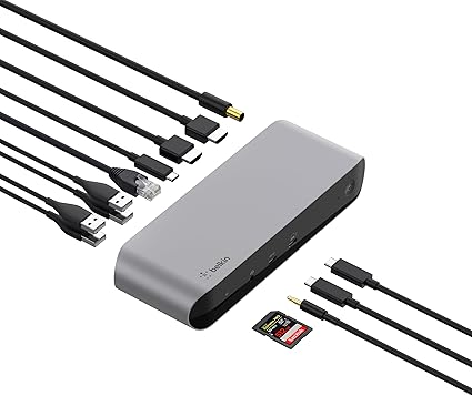 Belkin Thunderbolt 3 Dock Pro w/ Thunderbolt 3 Cable - USB-C Hub - USB-C Docking Station for MacOS & Windows, Dual 4K @60Hz, 40Gbps Transfer Speed, 85W Upstream Charging, w/ Ethernet, SD & Audio Ports