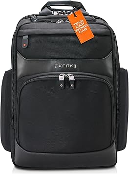 EVERKI Onyx Premium Business Executive Laptop Backpack 15.6 Inch - Ballistic Nylon and Leather Office Backpack Laptop Bag, Travel Friendly - Dedicated Compartment up to 25L Capacity (EKP132), Black