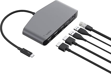 Belkin Thunderbolt 3 Dock Mini HD With Cable - Usb C Hub - Usb C Docking Station For Macos & Windows, Dual 4K @60hz, 40Gbps Transfer Speed, With Ethernet Port, BLACK