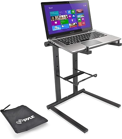 Pyle Portable Folding Laptop Stand - Standing Table with Foldable Height and Secondary Accessory Tray for iPad, Tablet, DJ Mixer, Workstation, Gaming and Home Use with Bag - PLPTS35