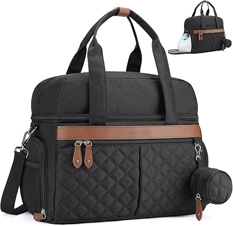 Breast Pump Bag, Diaper Bag Tote with 4 Cooler Pockets, Double-Layer Work Bag for Breastfeeding Mom fit 15'' Laptop