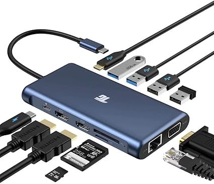 USB C Hub, Tiergrade USB-C Docking Station, 12 in 1 Triple Display Laptop USB C Dock for MacBook and Windows with 2HDMI VGA 100W PD3.0 RJ45 Ethernet 4USB Ports TF/SD Card Reader