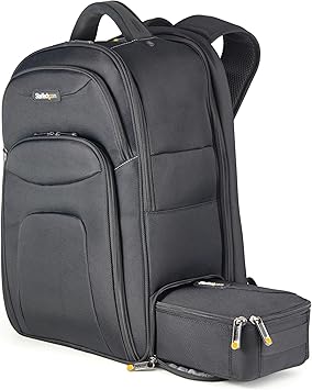 StarTech.com Unisex Backpack Ergonomic Computer Bag with Removable Accessory Case-Laptop/Tablet Pockets-Nylon, Black, 17.3