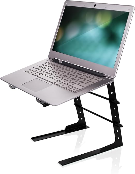 Pyle Portable Adjustable Laptop Stand - 6.3 to 10.9 Inch Anti-Slip Standing Table Monitor or Computer Desk Workstation Riser with Level Height Alignment for DJ, PC, Gaming, Home or Office