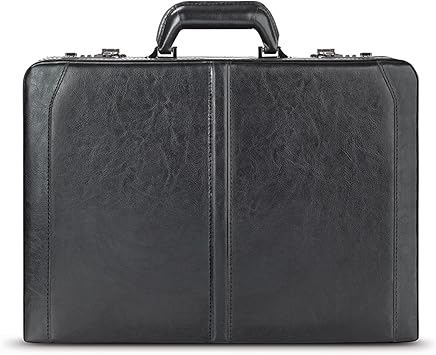 Solo Broadway Premium Leather Attaché Briefcase With Combination Locks, Black