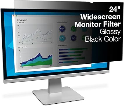 3M Privacy Filter for 24 Inch Widescreen Monitor, Reversable Gloss/Matte, Reduces Blue Light, Screen Protection, 16:9 Aspect Ratio (PF240W9B) , Black