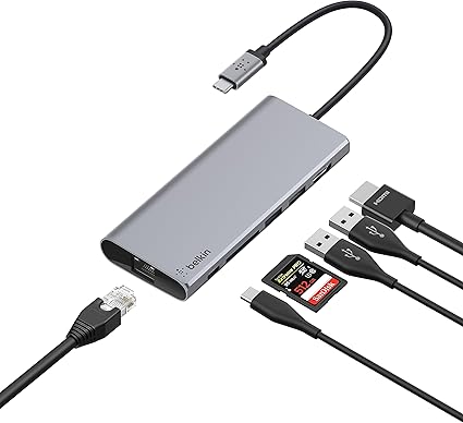 Belkin USB-C Hub, 6-in-1 Multi-Port Docking Station, USB-C Docking Station for iPad, iPad Pro, iPad Mini, MacBook, & More - 60W USB-C Power Delivery 3.0, 4K HDMI USB-A, USB-C, Ethernet & SD Card Ports