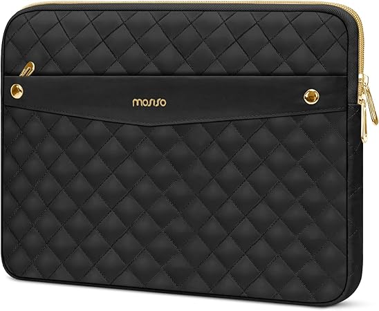 MOSISO Laptop Sleeve Compatible with MacBook Air/Pro, 13-13.3 inch Notebook, Compatible with MacBook Pro 14 inch M3 M2 M1 Chip 2023-2021, Square Quilted Polyester Horizontal Carrying Bag, Black