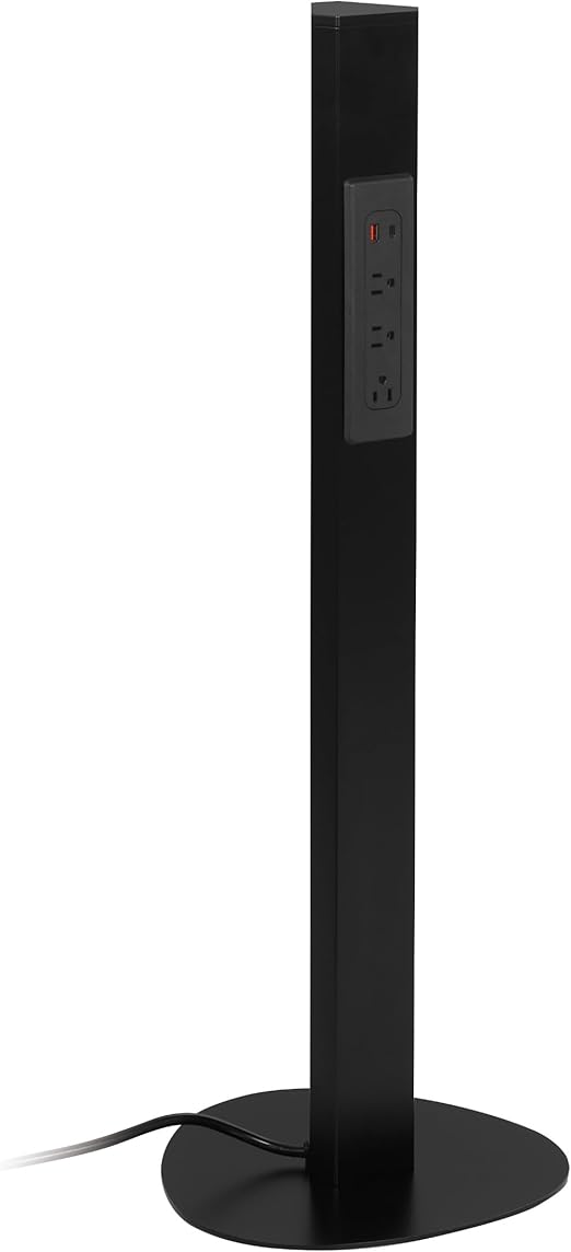 Office Star Power Anywhere Freestanding Station for USB Type-A and C, and 3 A/C Outlets, Black